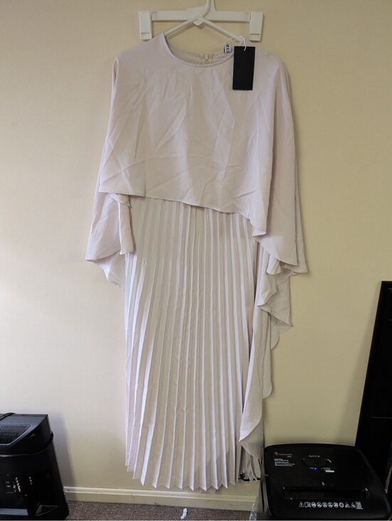 Uoozee Dresses & Skirts - Uoozee XL Elegant Pleated Long Dress with Cape Overlay - Cream